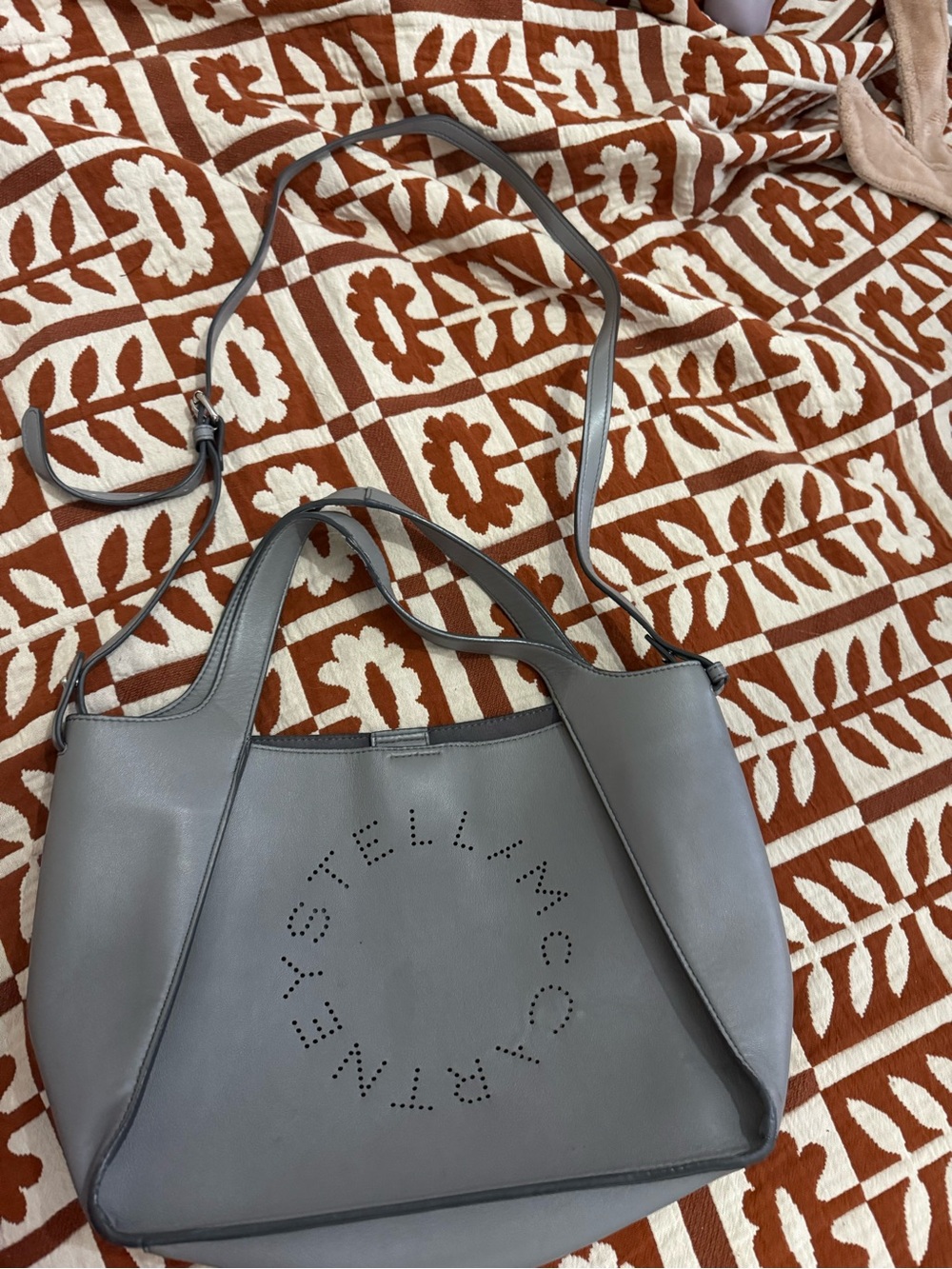 Stella McCartney Matte Gray Perforated Logo Shoulder Tote
